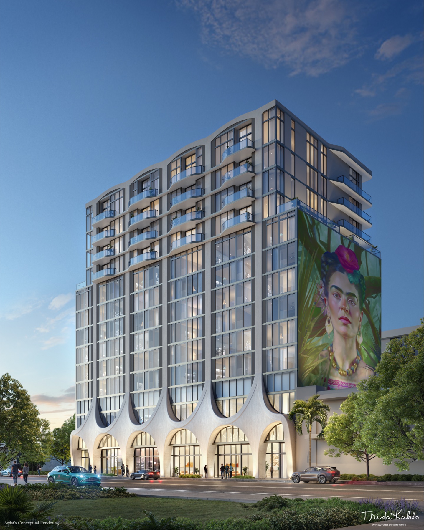 Frida Kahlo Wynwood Residences — curvilinear twin towers designed by Carlos Ott in Miami's Wynwood Arts District.